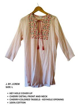 J.Crew White Cotton Embroidered Tunic Cover-Up. Size Large